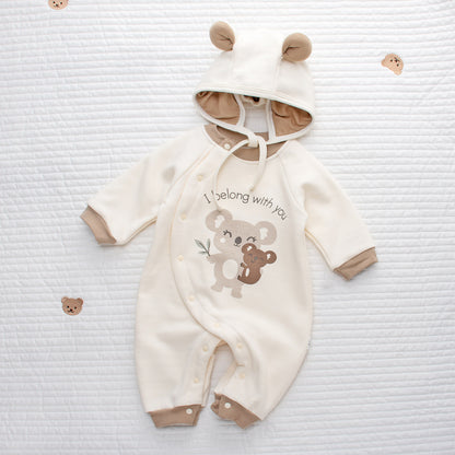 Tutina e cappellino invernale in pile Neonata/ Bimba  con cappuccio orsetto e stampa koala
