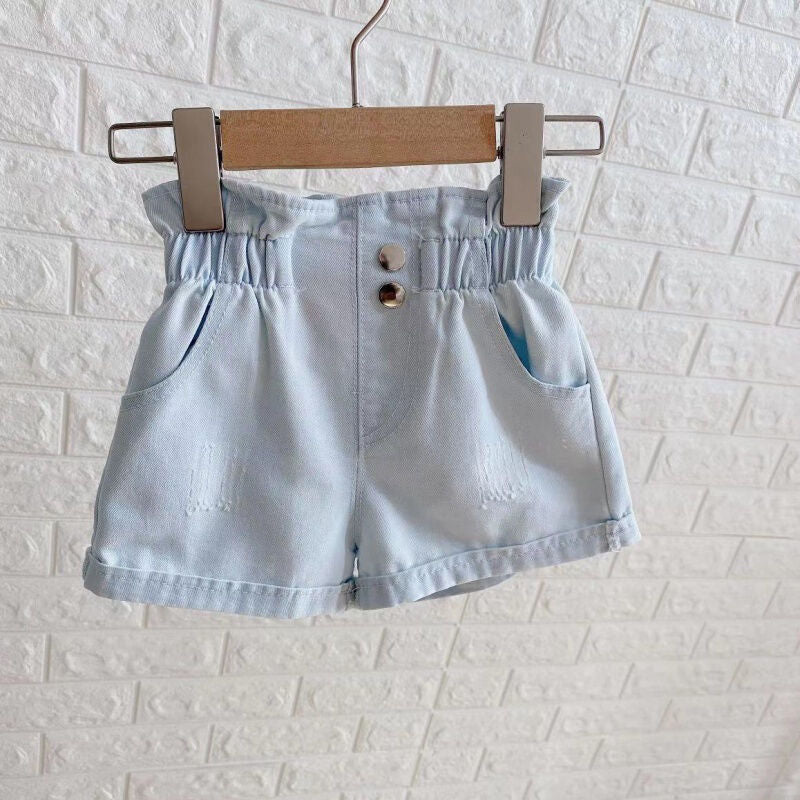 Shorts Bambina in Jeans con Vita Arricciata