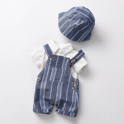 Completo Bambino con Salopette a Righe e Cappello Coordinato 100% cotone