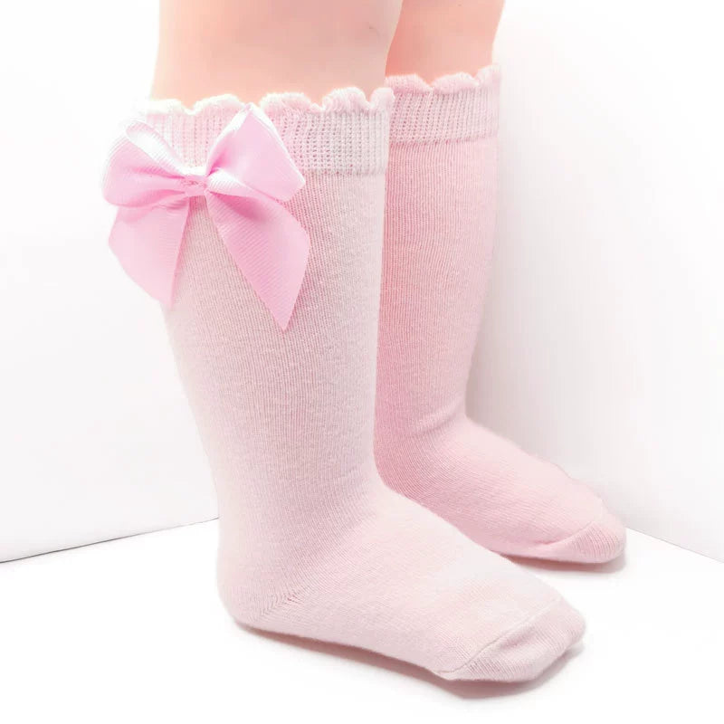Calze Lunghe Bambina con Fiocco in Raso – Vari Colori