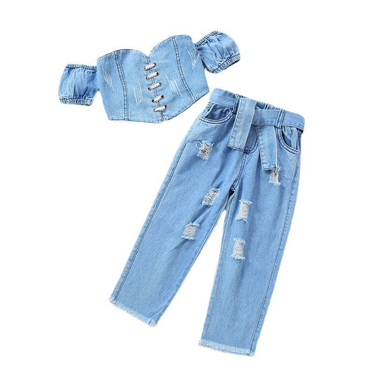 Completo Bimba Corsetto e Jeans Strappati