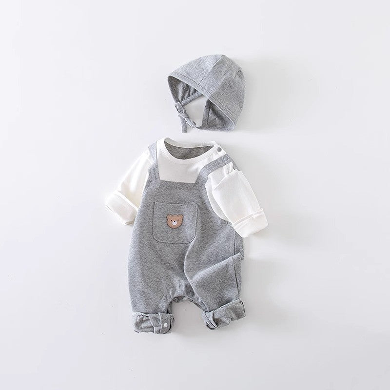 Salopette 3 Pezzi Neutra in Cotone – stampa Orsetto  Bimbo/ Bimba