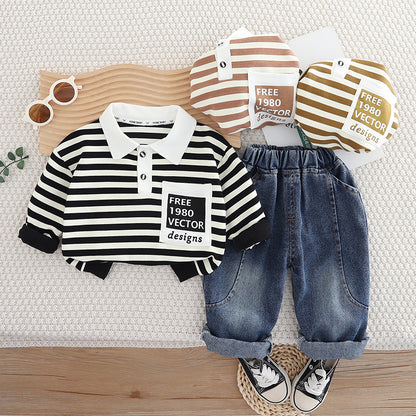 Completo Casual Bambino con Maglia a Righe e Jeans