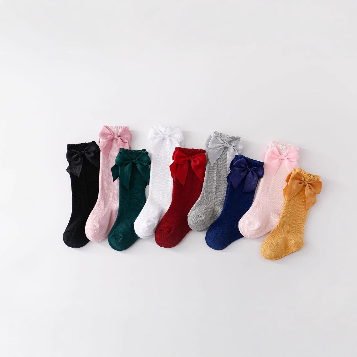 Calze Lunghe Bambina con Fiocco in Raso – Vari Colori