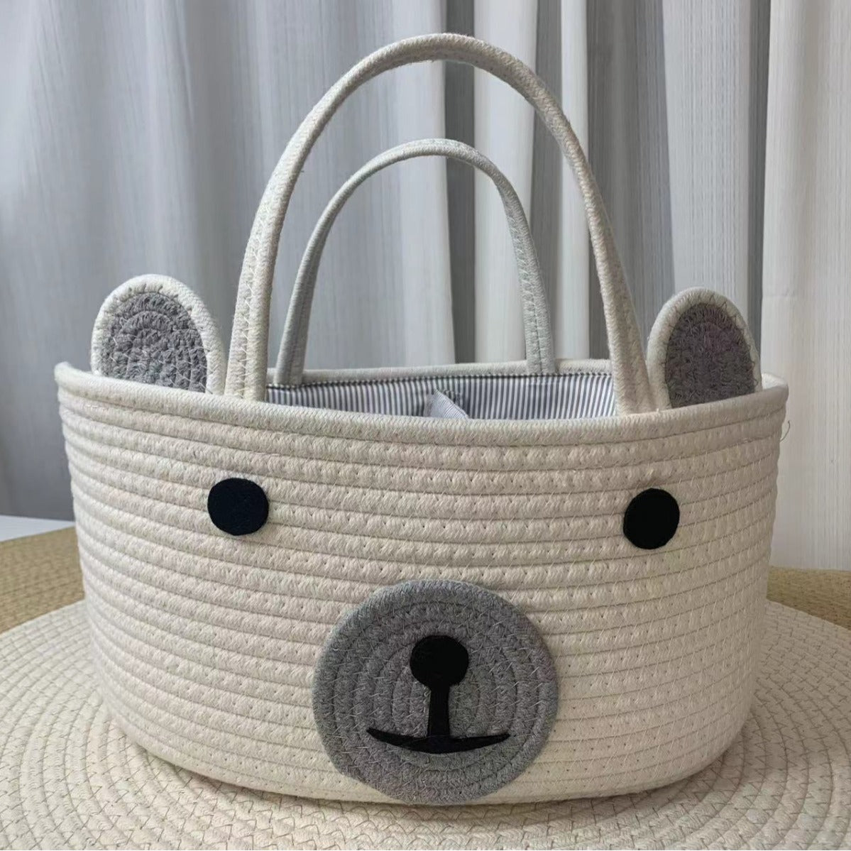 Cesta Portaoggetti per Neonati  Orsetto in Cotone Intrecciato