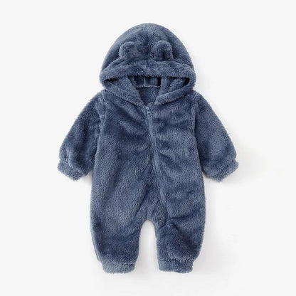 Tuta orsetto in pile con cappuccio e orecchiette – tutina invernale neonato unisex