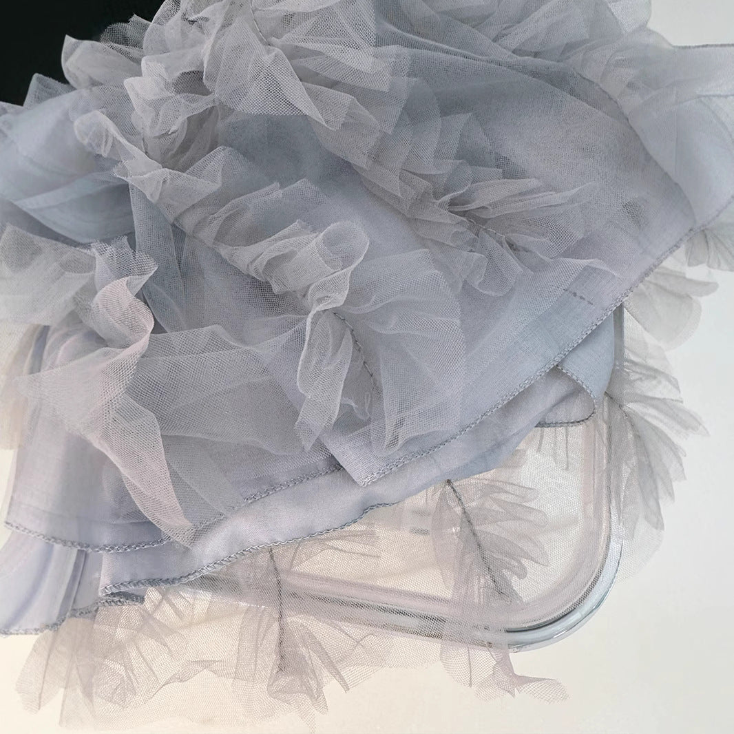 Abito Elegante Bambina con Gonna in Tulle Grigio e Maglia Nera