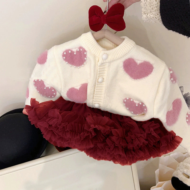 Set crema cuori rosa + tutù – Autunno/Inverno