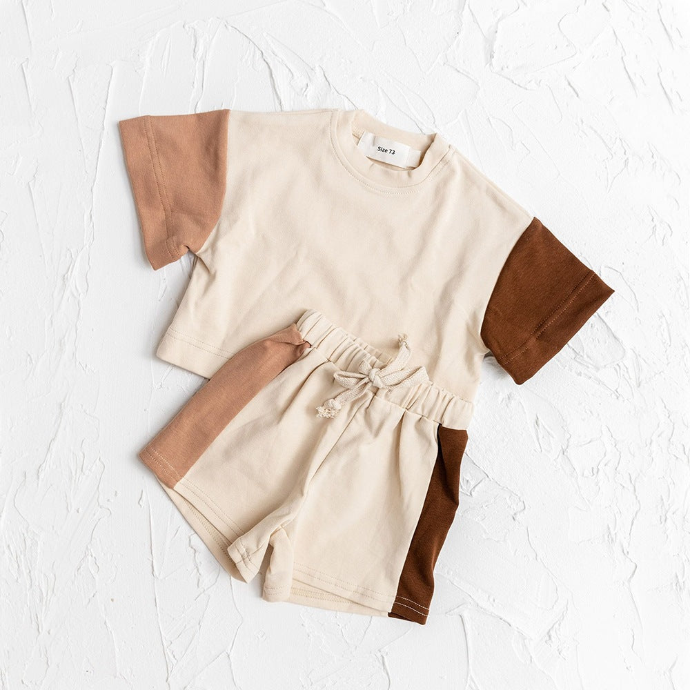 Completo 2pz  Bimba “Pink Pop”  T-shirt + Pantaloncini a Blocchi di Colore