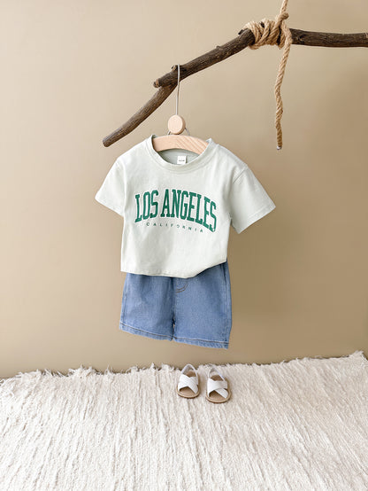 Completo Estivo Bambino “Los Angeles”  T-Shirt Stampa   + Shorts in Denim