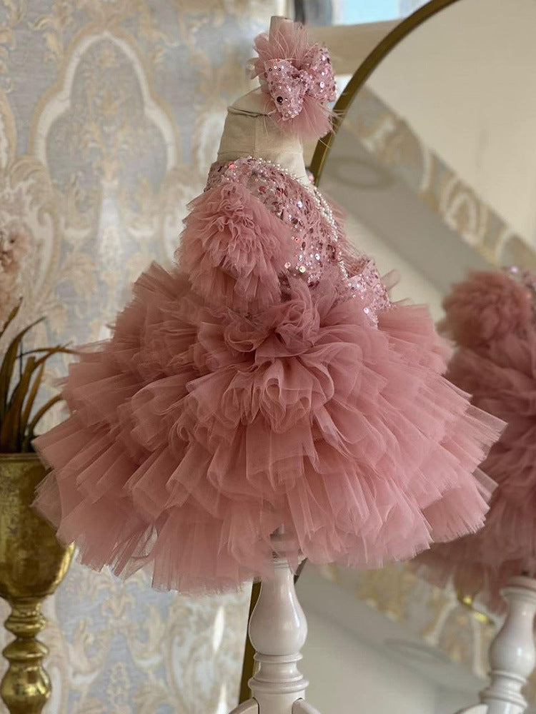 Elegante Abito da Principessa per Bambine - Rosa Tulle con Dettagli Brillanti