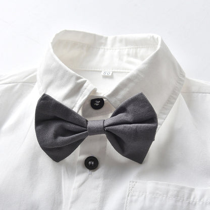 Completo Elegante Bimbo 3 Pezzi  Camicia, Pantaloncini e Bretelle con Papillon