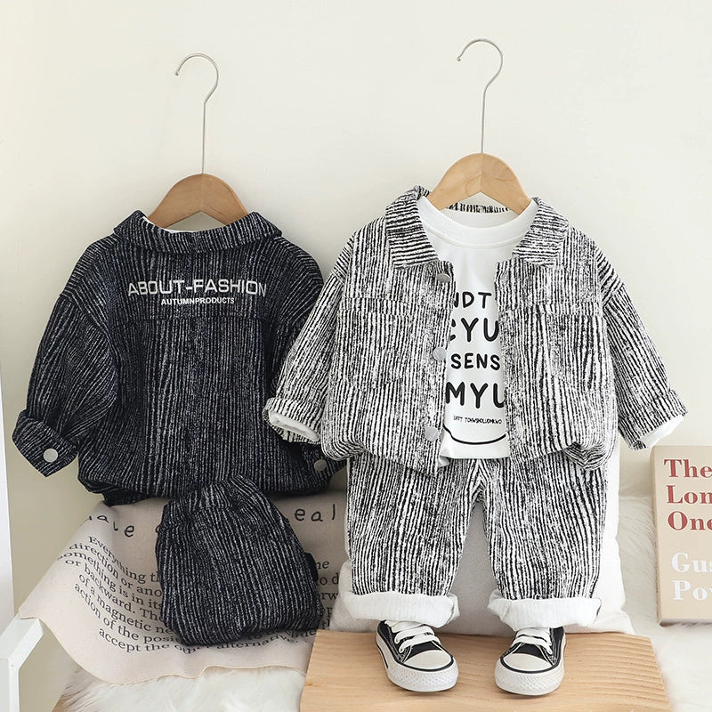 Completo 3 pezzi Bimbo Effetto Rigato