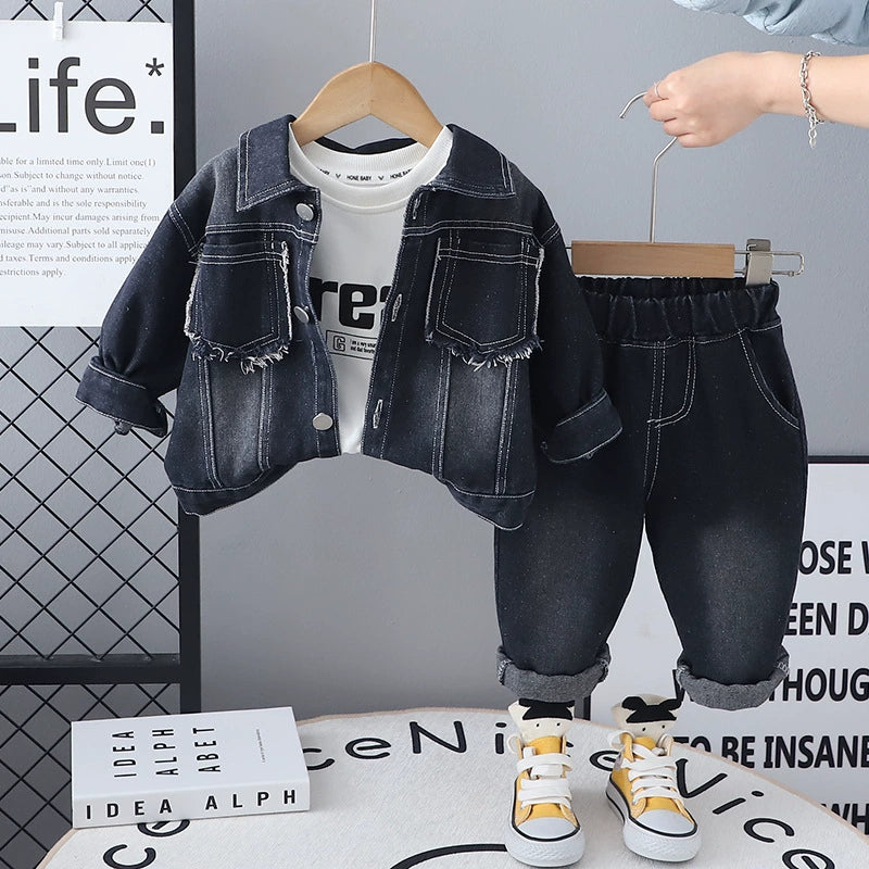 Set Bimbo denim Autunno/Inverno  blu scuro – completo 3 pezzi effetto vissuto