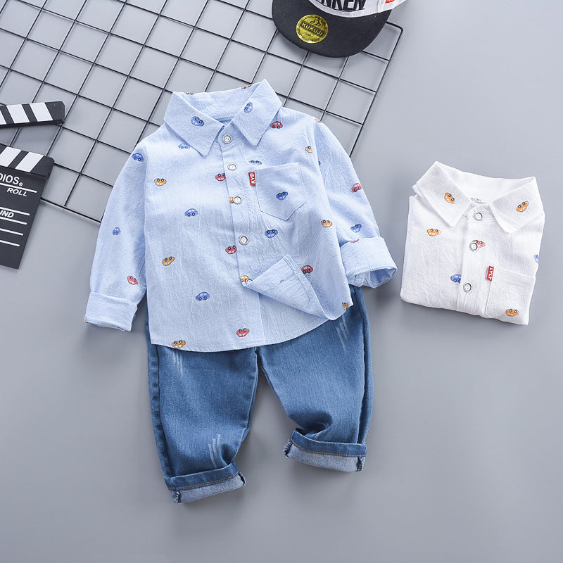 Completo per Bambini con Camicia Stampata e Jeans