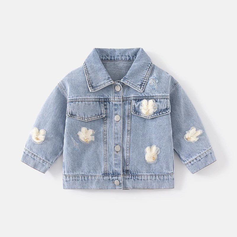 Giacca di Jeans Bambina con Applicazioni in Tulle – Stile Casual Chic