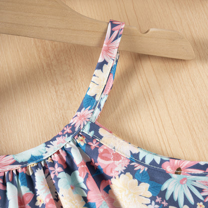 Vestito Estivo Bimba con Fantasia Floreale  Spalline Sottili e Volant