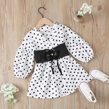 Vestitino bambina a pois con cintura nera – Eleganza retrò