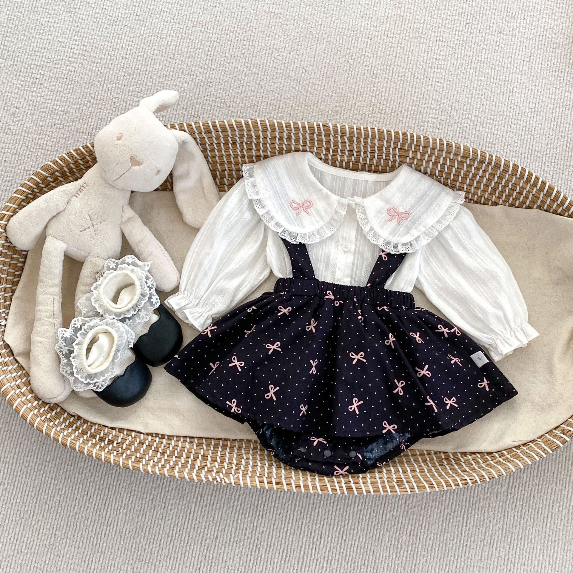 Pagliaccetto Completo Elegante Bambina con fiocchetti estivo