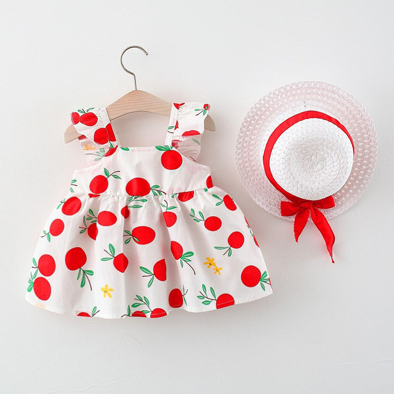 Set Abito Estivo Bambina  Vestito con Stampa  e Cappello Coordinato