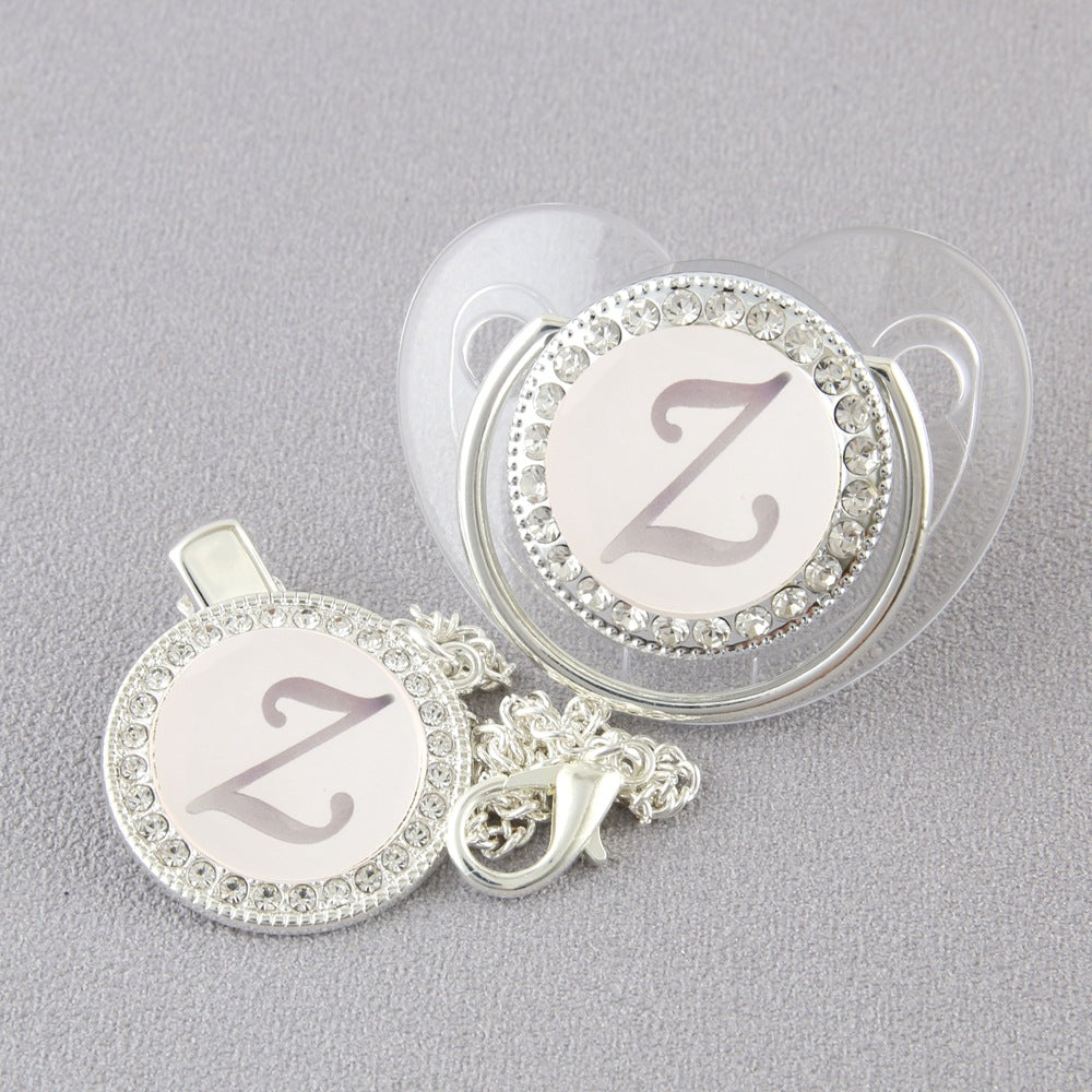 Set Ciuccio Trasparente e argento  Luxury con Clip – Personalizzato con Iniziale 6-12 mesi
