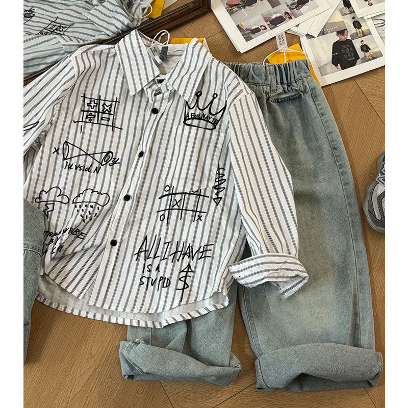 Set bimbo 3pz Gilet jeans , camicia  e jeans con elastico in vita