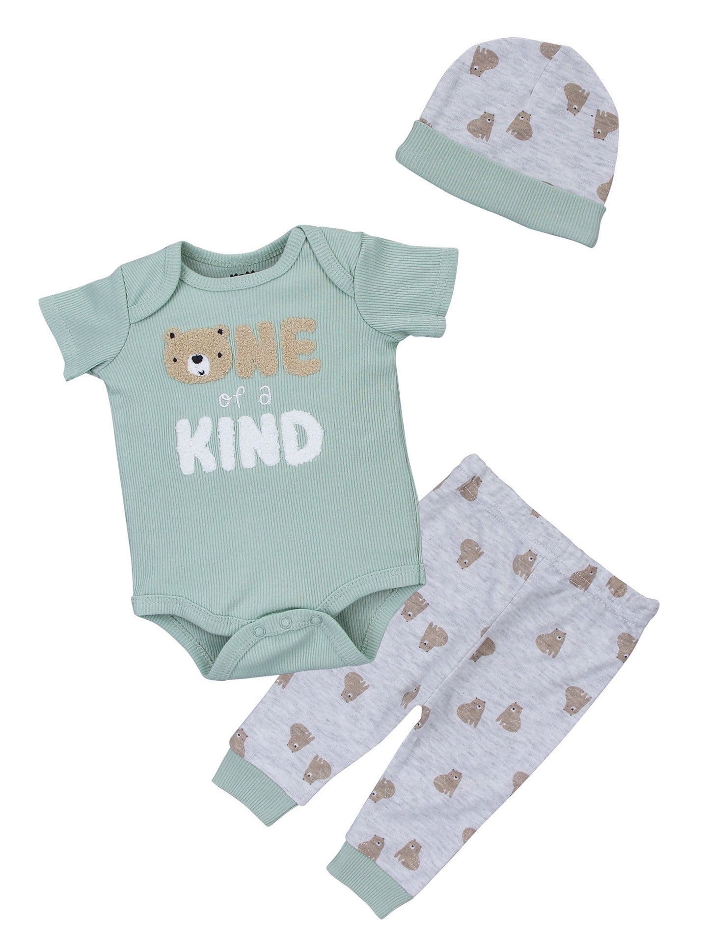 Set Nascita Neutro Bimbo/BImba  3 Pezzi - Body, Bavaglino e Pantaloni "Keepin' It Wild"