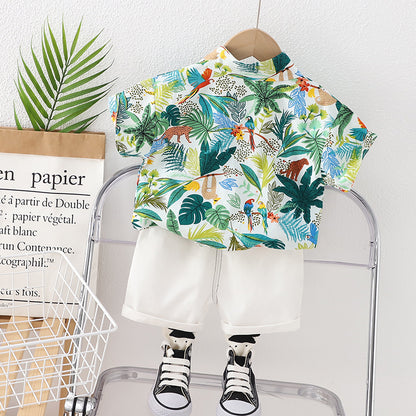 Completo Estivo Bambino - Camicia Tropicale e Shorts Bianchi