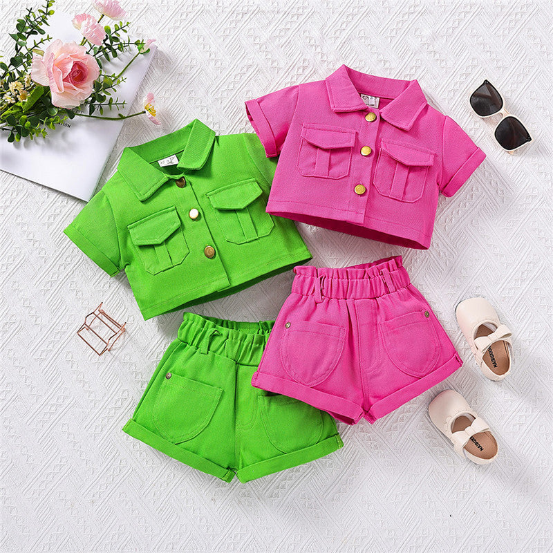 Completo Estivo Bambina 2 Pezzi  Camicia e Shorts Colorati