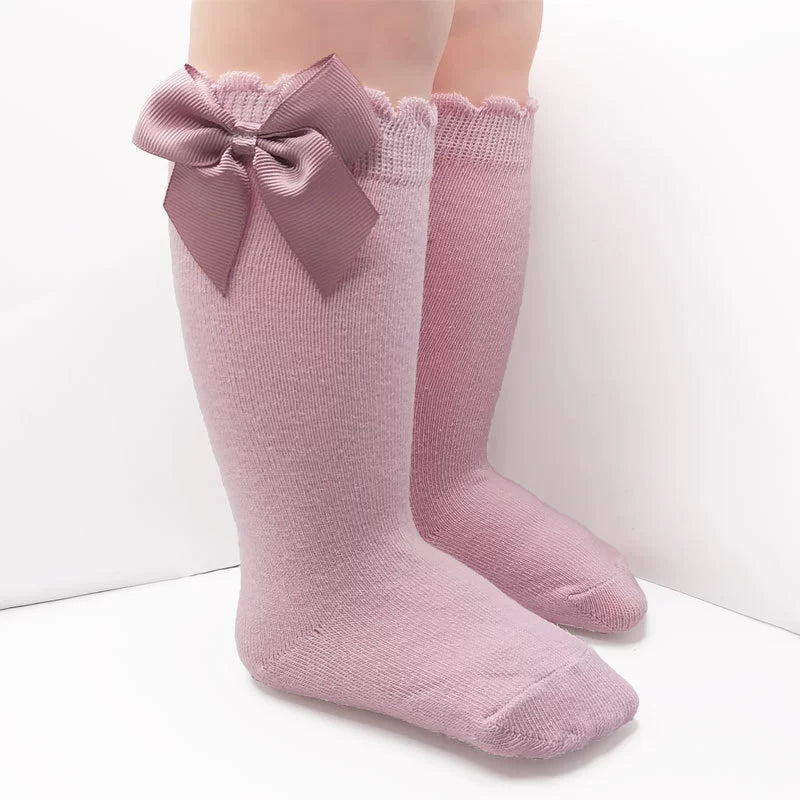 Calze Lunghe Bambina con Fiocco in Raso – Vari Colori