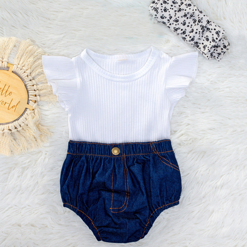 Body Estivo Bambina con Maniche Volant e Shorts in Denim – Look Casual Chic