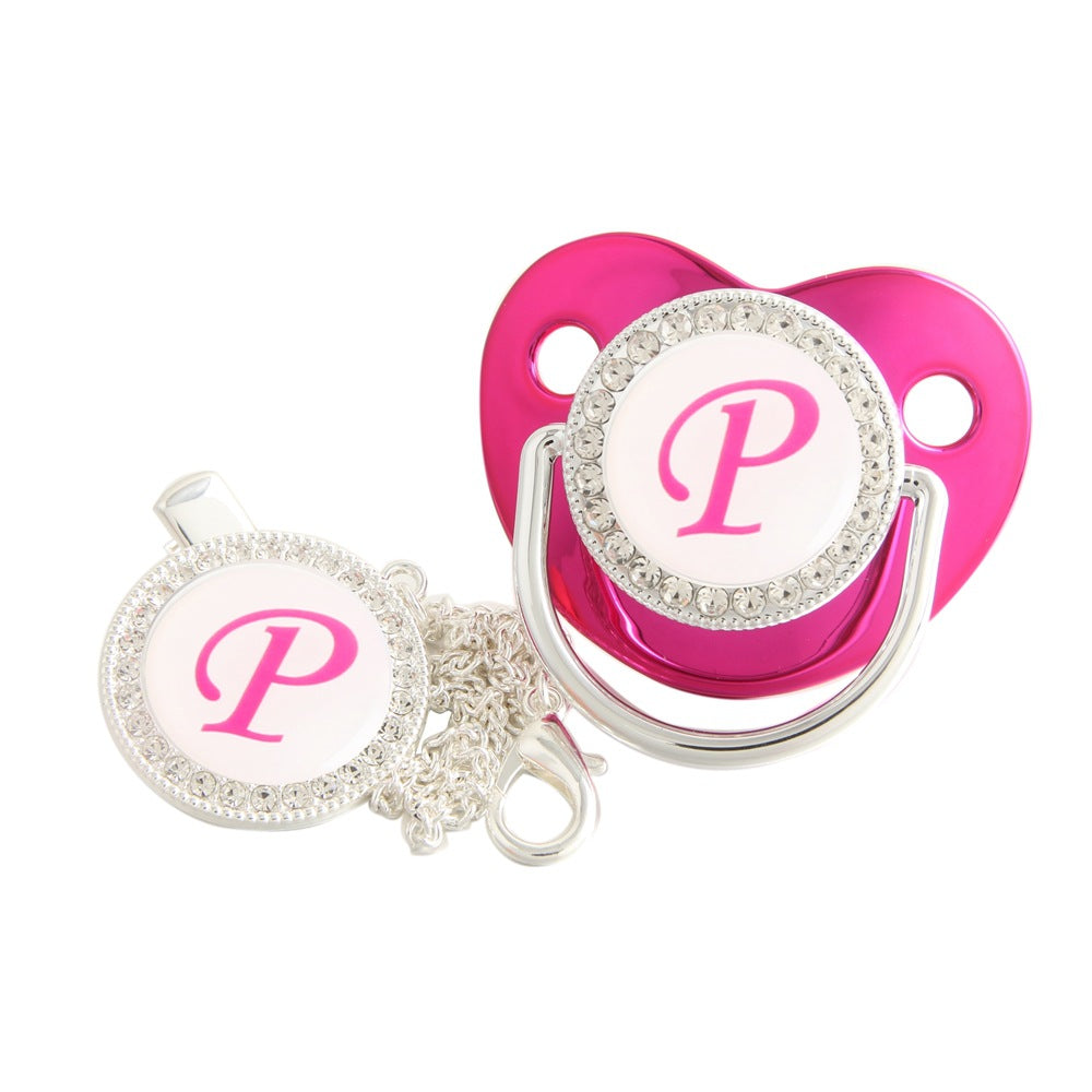 Set Ciuccio Luxury Fucsia e argento con Clip – Personalizzato con Iniziale (6-12 mesi)