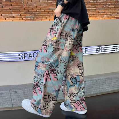 Pantaloni Streetwear Oversize in Cotone e Poliestere – Stampa Graffiti Unisex