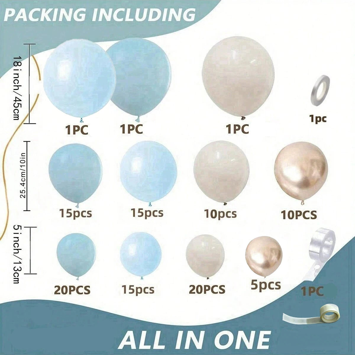 Arco Palloncini Baby Shower Azzurro e Oro – Kit Decorazione Completo 116 pezzi