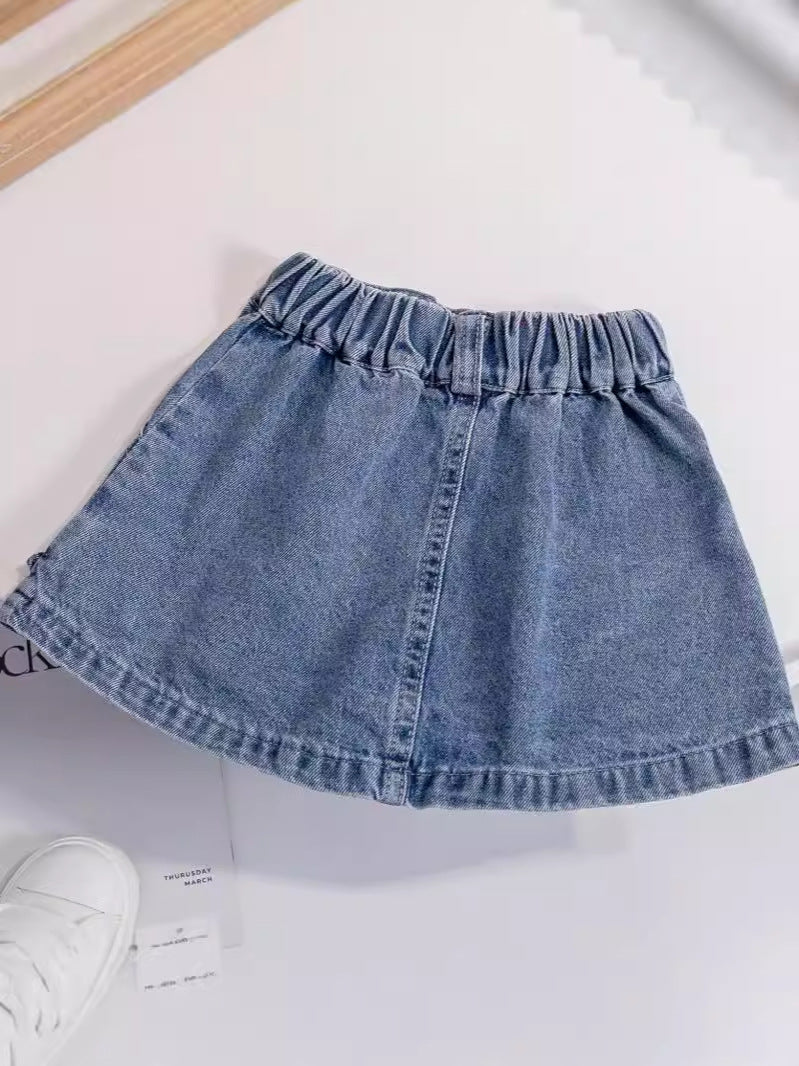 Gonna Jeans Bambina con Volant e Bottoni Frontali