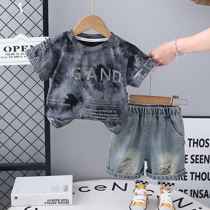 Completo Estivo Bambino  T-shirt GAND e Shorts Jeans Strappati