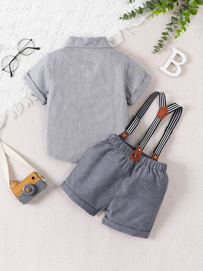 Completo elegante bimbo con papillon e bretelle – 3 pezzi Grigio