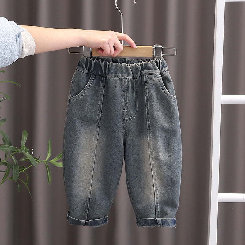Jeans Bambino con Risvolto  Vita Elasticizzata e Taglio Comodo