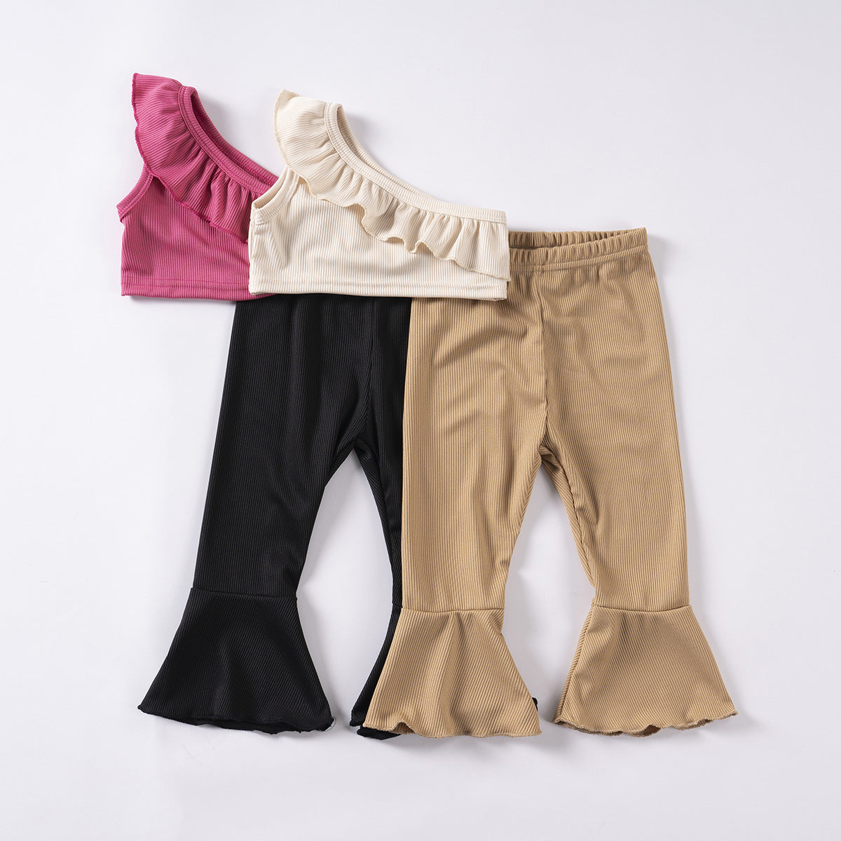 Completo 2pz Bambina con Top Monospalla e Pantaloni a Zampa