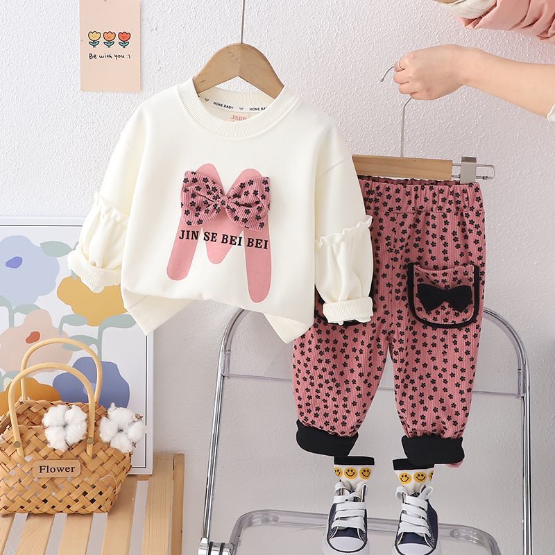 Completo Bambina Felpa + Pantalone – Stile Comfy con Fiocco 3D