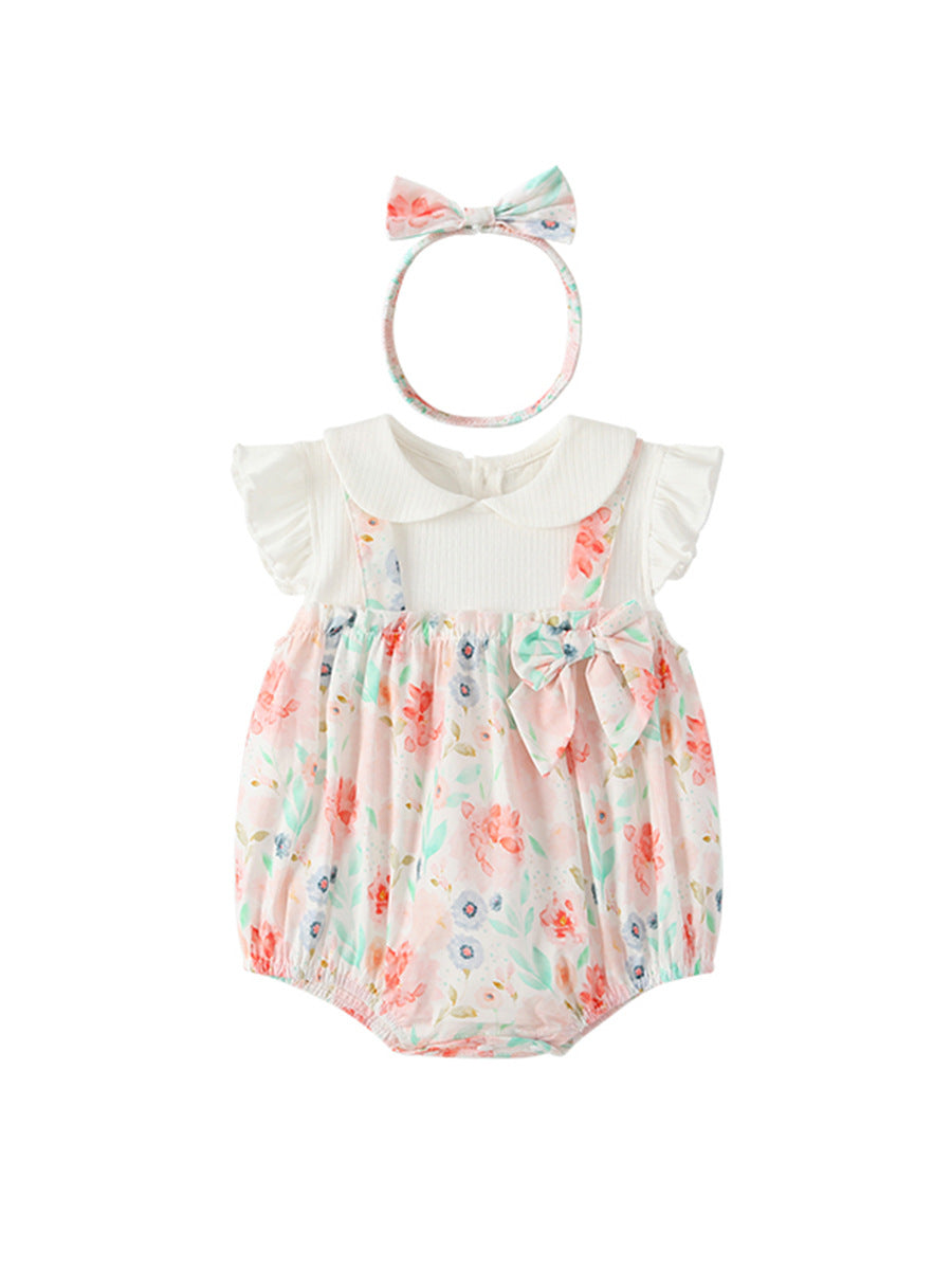 PAGLIACCETTO Estivo Neonata con Fascia Stampa Floreale e Colletto