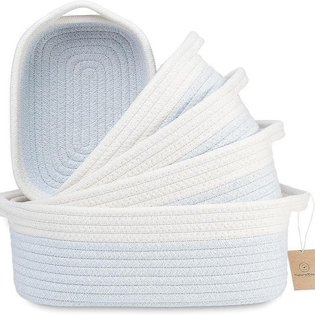 Set 5 Cestini Portaoggetti in Cotone Intrecciato – Organizer Multiuso per Cameretta, Bagno e Casa