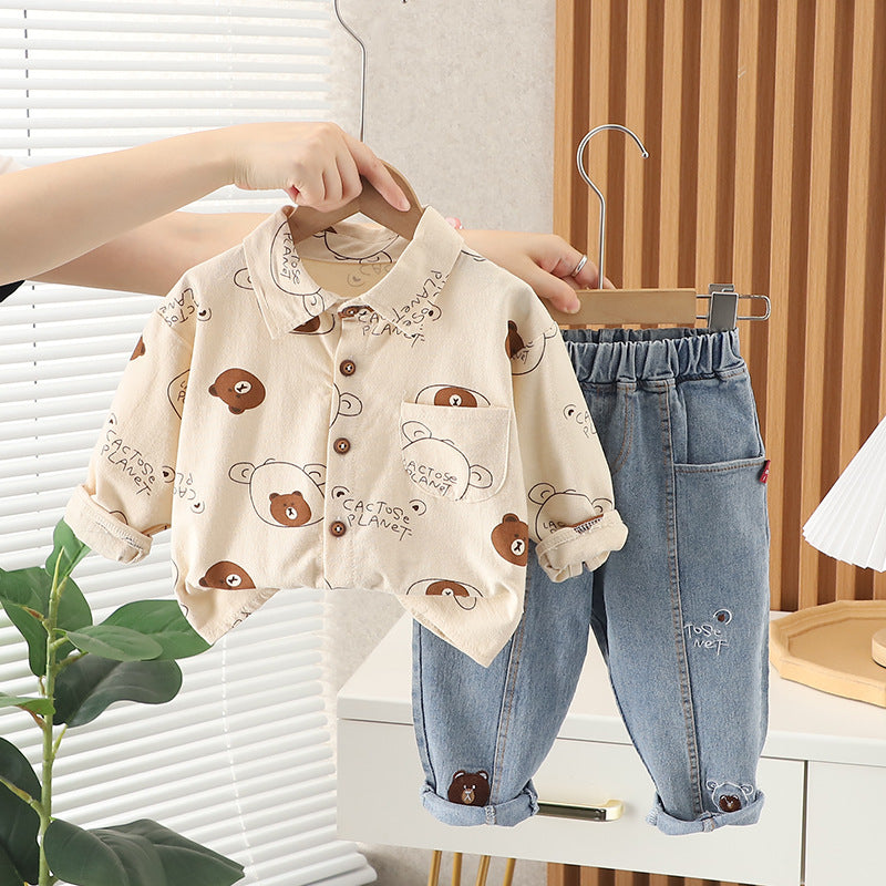 Completo per Bambini con Camicia Stampata e Jeans