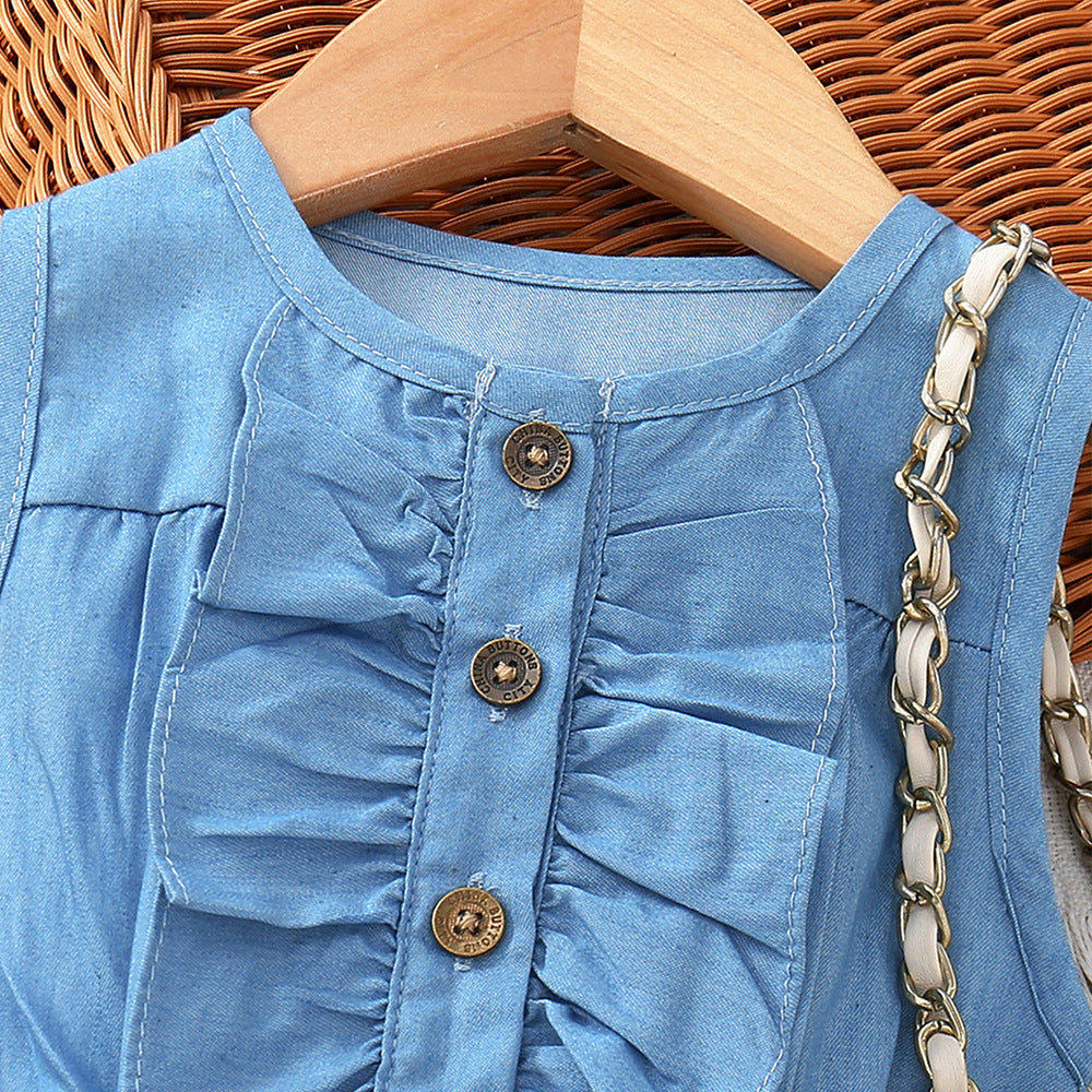 Vestito Bimba Denim & Fiori Blu – "Blue Garden"