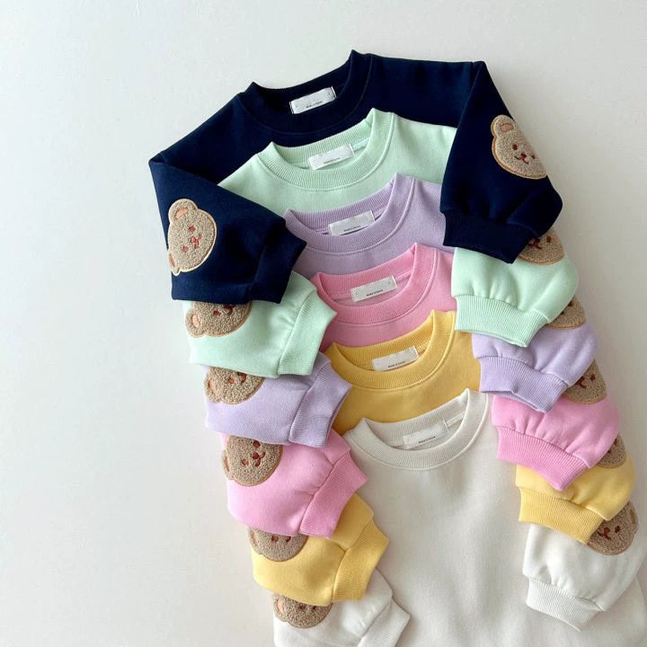 Felpa Bimbo/Bimba "Teddy Patch" – Vari Colori Pastello con Toppa Orsetto