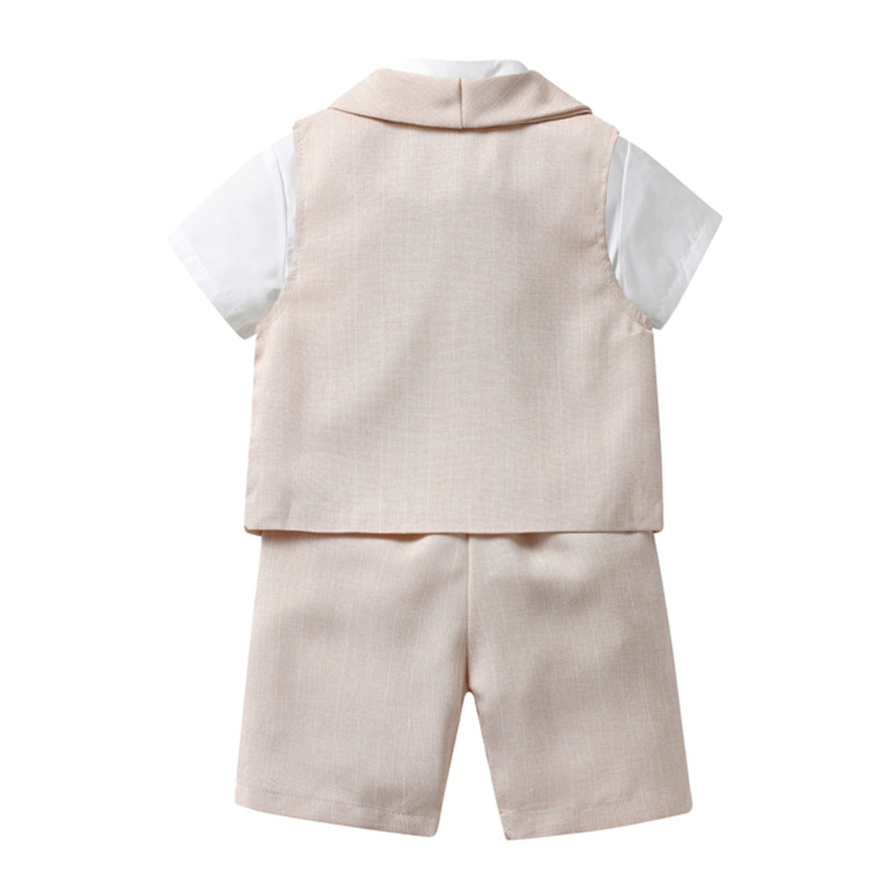 Completo Elegante 3 Pezzi per Bambino – Gilet Doppiopetto, Camicia e Pantaloncini