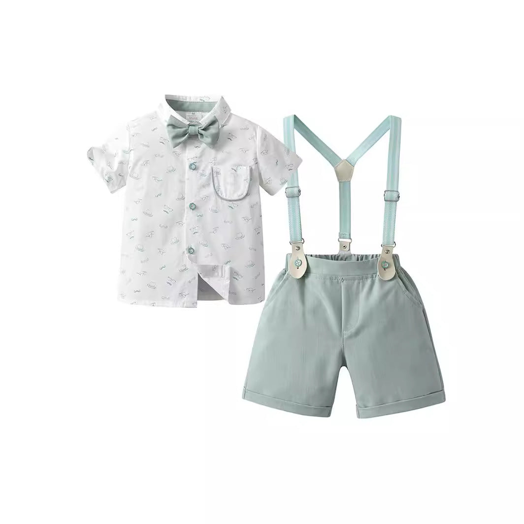 Completo Elegante Neonato  Camicia con Bretelle e Papillon