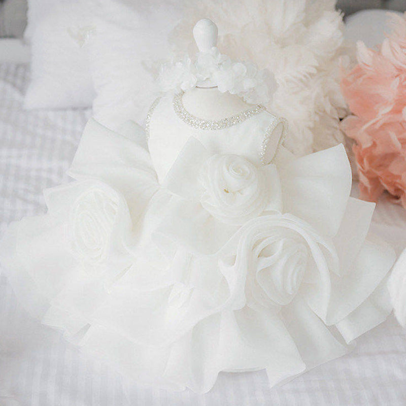 Abito Cerimonia Neonato Bianco con Rose in Organza e Strass