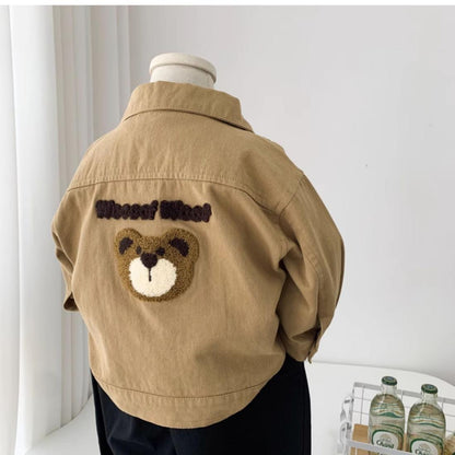 Giacca beige bambino con ricamo orsetto – stile casual
