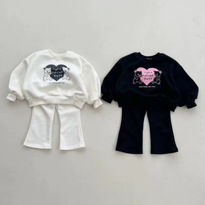 Completo Bimba con Orsetti – Felpa e Pantalone Svasato in Cotone Morbido